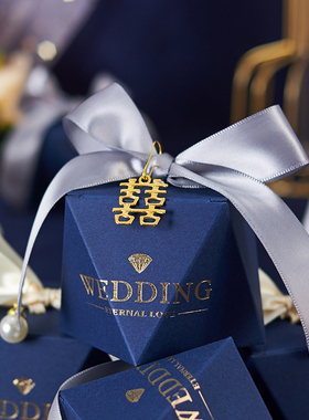 喜糖盒高级感蓝色2024年新款钻石盒爱心型欧式婚礼糖果礼包装纸盒