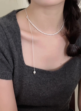 纯银巴洛克珍珠锁骨链女可调节