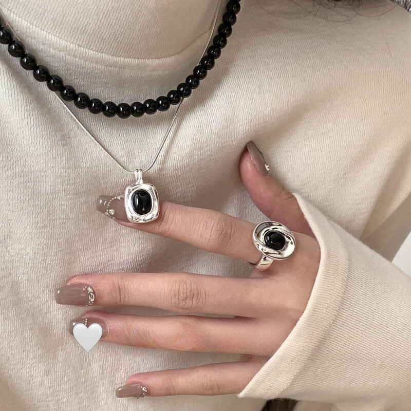 黑玛瑙925银蛇骨链女项链高级感