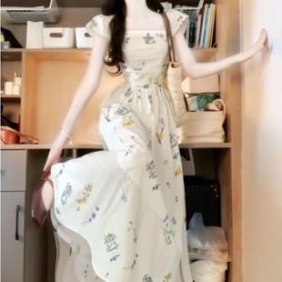 茶歇法式 海边度假风气质收腰显瘦长裙潮 碎花连衣裙女2025夏季 新款