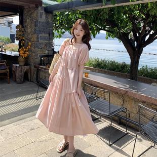 收腰显瘦长裙清纯系夏日 法式 粉色甜美泡泡袖 连衣裙女夏季 2025新款