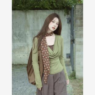 女性上衣 早秋装 喇叭领 韩式 假 成熟 色块 两 非常漂亮