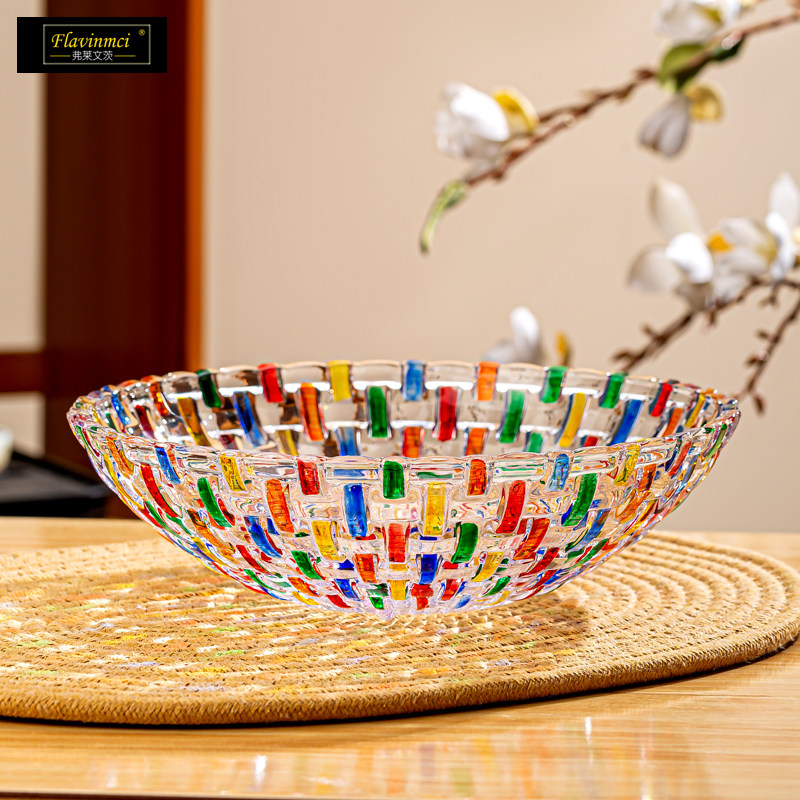弗莱文茨彩绘彩色玻璃编织果盘家用客厅大容量果盘茶几零食盘,餐饮具,果盆/果盘/果篮,淘宝优惠券,粉丝福利购,淘宝优惠卷