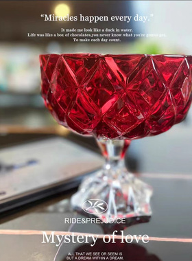 弗莱文茨轻奢欧式大号红色水晶玻璃高脚干果盘糖果盘玻璃盘