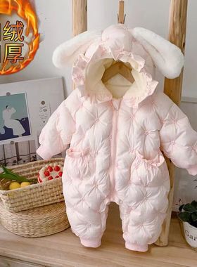 Girls' winter cotton jacket baby one-piece clothes新年衣服