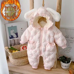 Girls' winter cotton jacket baby one-piece clothes新年衣服