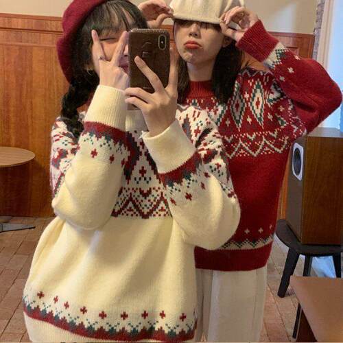 Red New Year Christmas Sweater Women's Knitted Sweater