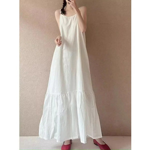 Solid color dress with suspender skirt棉绸连衣裙新款外穿款