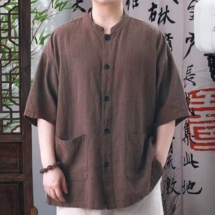 Chinese stand collar shirt中式立领短袖男复古宽松国风休闲衬衣