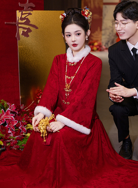 Red cheongsam toasting dress bride wedding set红色旗袍敬酒服