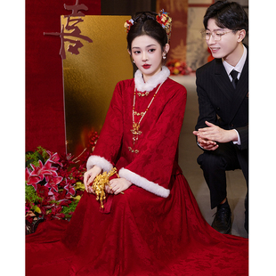 Red cheongsam toasting dress bride wedding set红色旗袍敬酒服