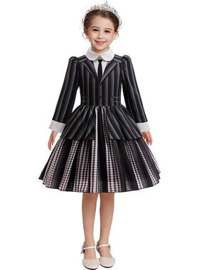 Black Striped Long Sleeve Dress for Girls on Halloween