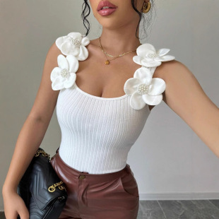 Flower Knit Tank Top Women Elegant 立体花朵针织无袖背心女