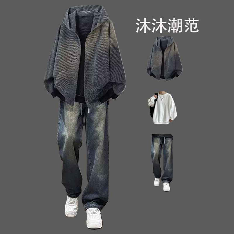 休闲连帽卫衣潮流复古开衫外套