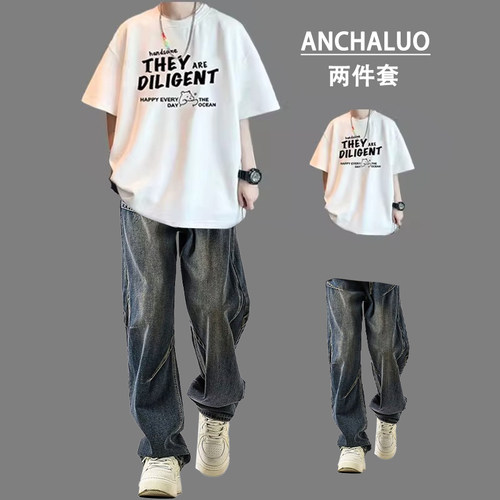 潮牌帅气ins短袖套装夏季男士