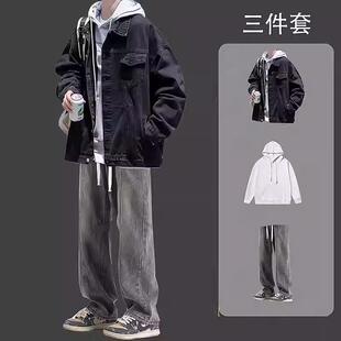 牛仔外套男生套装高级感痞帅牛仔春秋季2025新款百搭夹克褂子男款