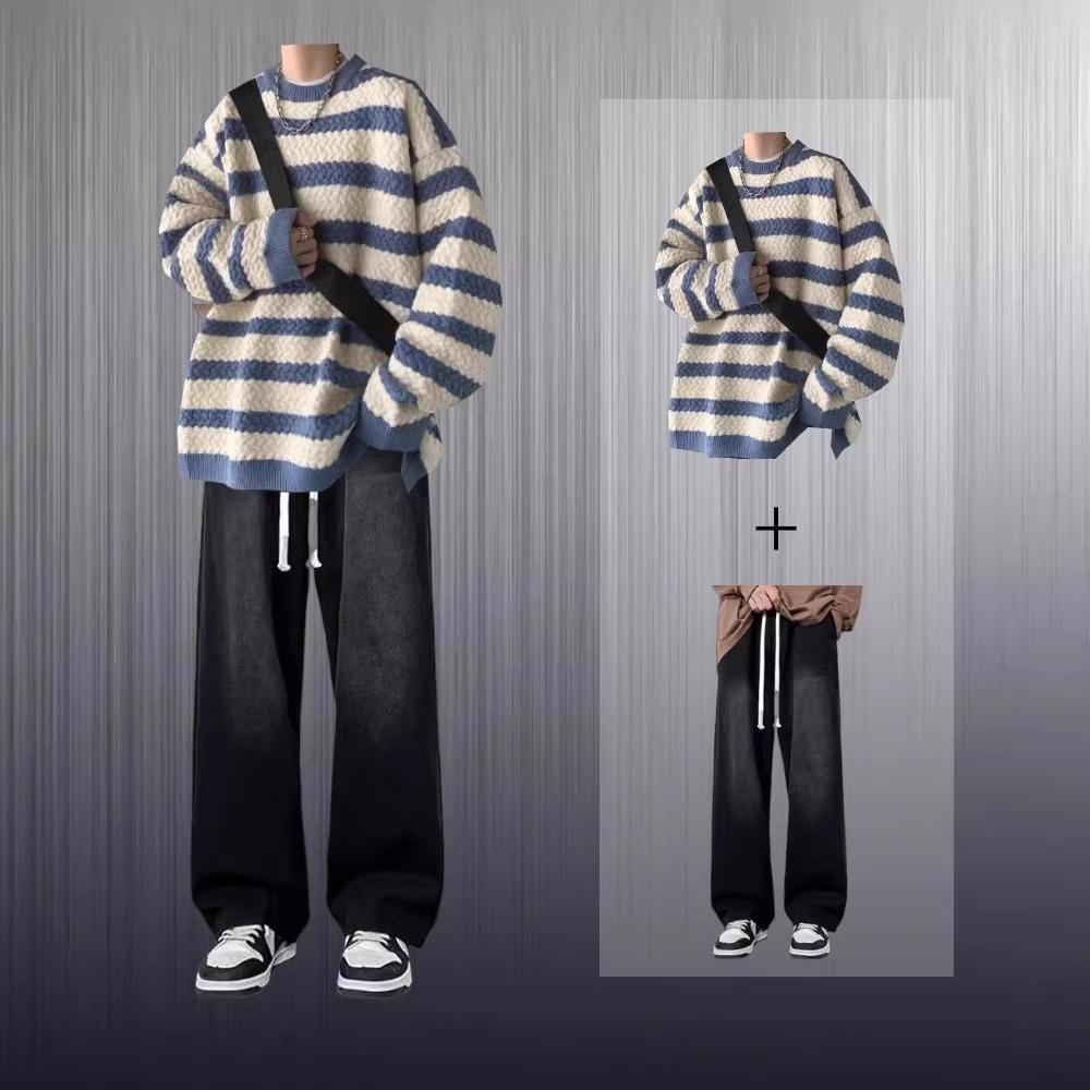一整套搭配毛衣男生套装套头圆领