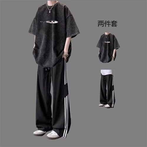 纯棉t恤美式新款运动套装两件套