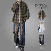 格子长袖 外套 春秋潮牌磨毛衬衣宽松日系复古高级感男装 衬衫 男套装