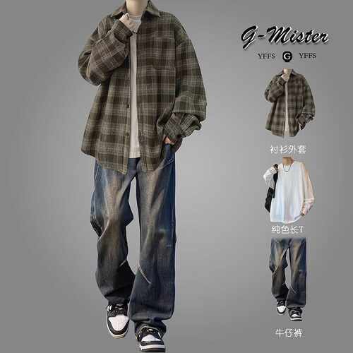 日系复古潮牌磨毛衬衫外套春秋