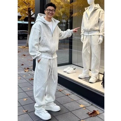 春秋冬加绒连帽卫衣弯刀运动套装