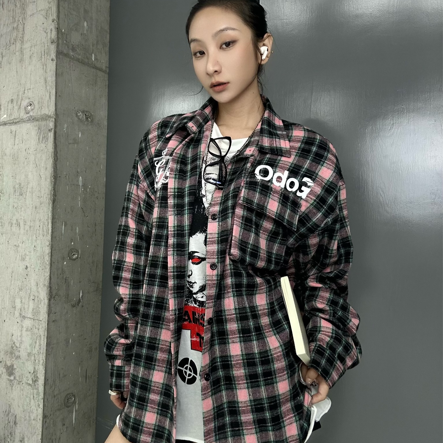 O-DOG 格纹印花衬衫 简约街头百搭舞蹈秋冬涂鸦运动男女通款odog