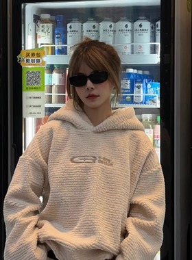 O-DOG 加厚加绒羊羔毛卫衣 毛绒冬季超厚酷潮男女通款嘻哈街舞