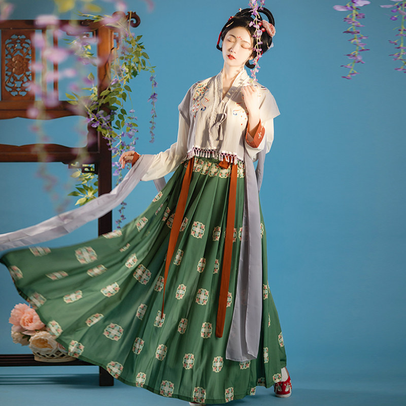 珍缕唐制汉服女正品原创【不夜唐】唐背子齐腰襦裙改良白菜秋冬款