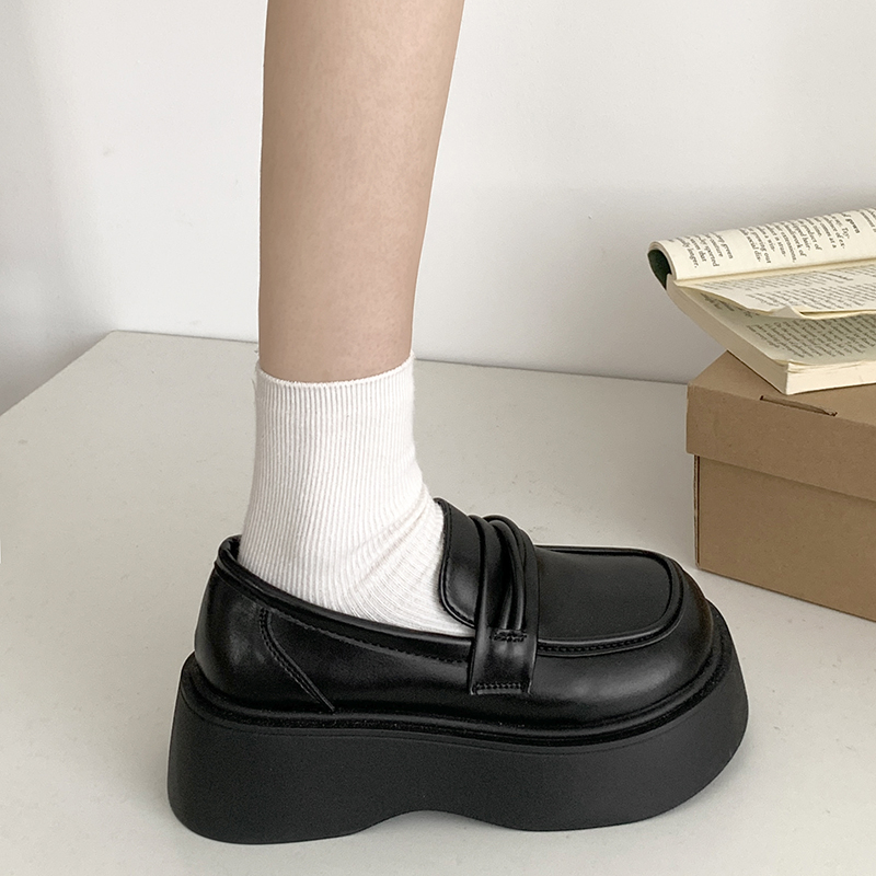 厚底增高小皮鞋女一脚蹬乐福鞋子