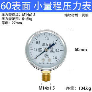 含油耐震压力表YN60/100防锈铜螺纹水压气压液压大表面温压一体表