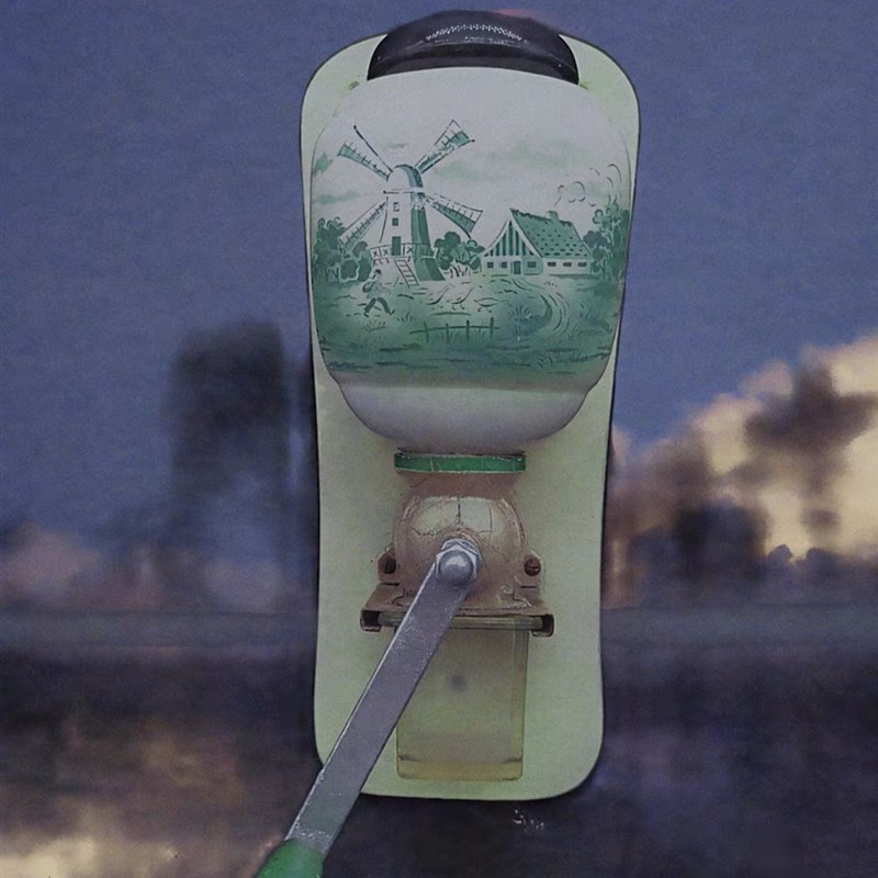 西洋中古古董壁挂式手摇手动咖啡磨豆机瓷器铸铁 14.5厘米-33厘米