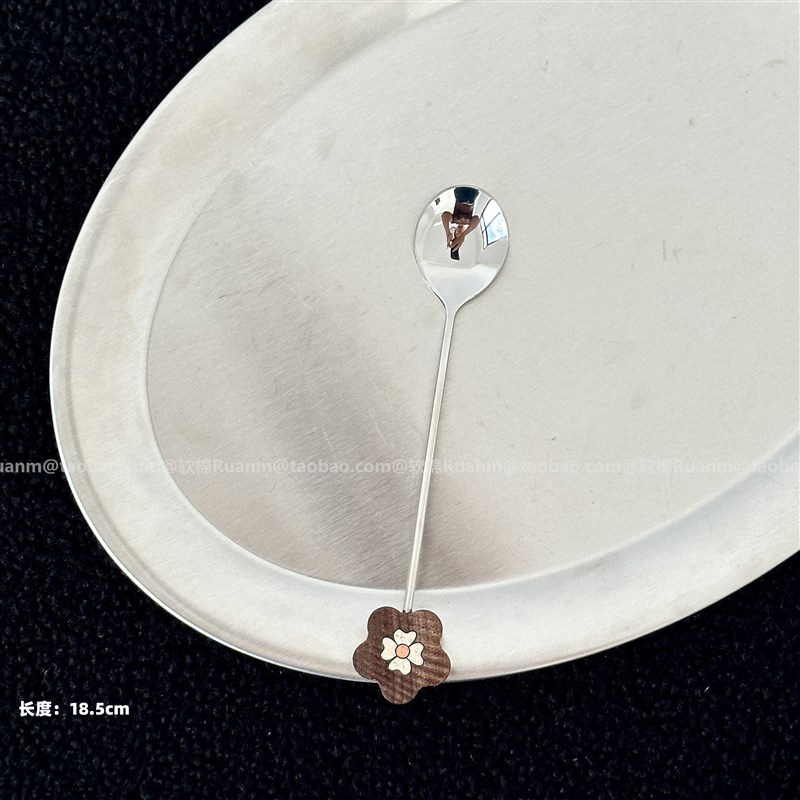 日式复古胡桃木加厚搅拌棒304不锈钢甜品勺酸奶冰淇淋蛋糕叉勺子