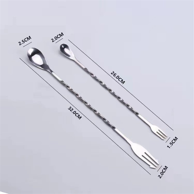 不锈钢长吧勺奶茶店搅拌勺子长柄咖啡饮料调酒棒搅拌棒小巴勺吧更