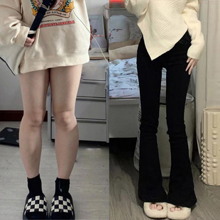 显瘦小个子胖mm梨形马蹄裤 黑色高腰微喇叭牛仔裤 女2025年秋冬新款