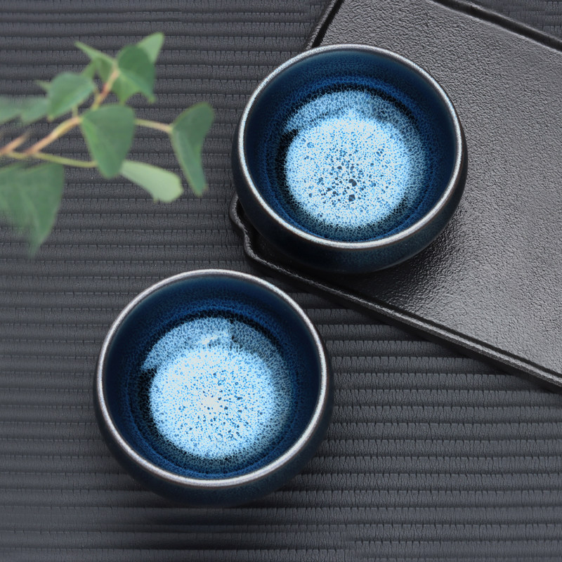 建盏茶杯主人杯蓝麒麟对杯图片