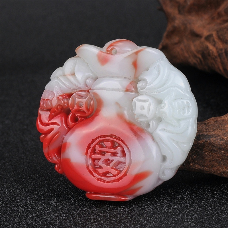 玉器新疆和田羊脂玉红玉花瓶蝙蝠平安玉吊坠红玉 白玉 石挂件
