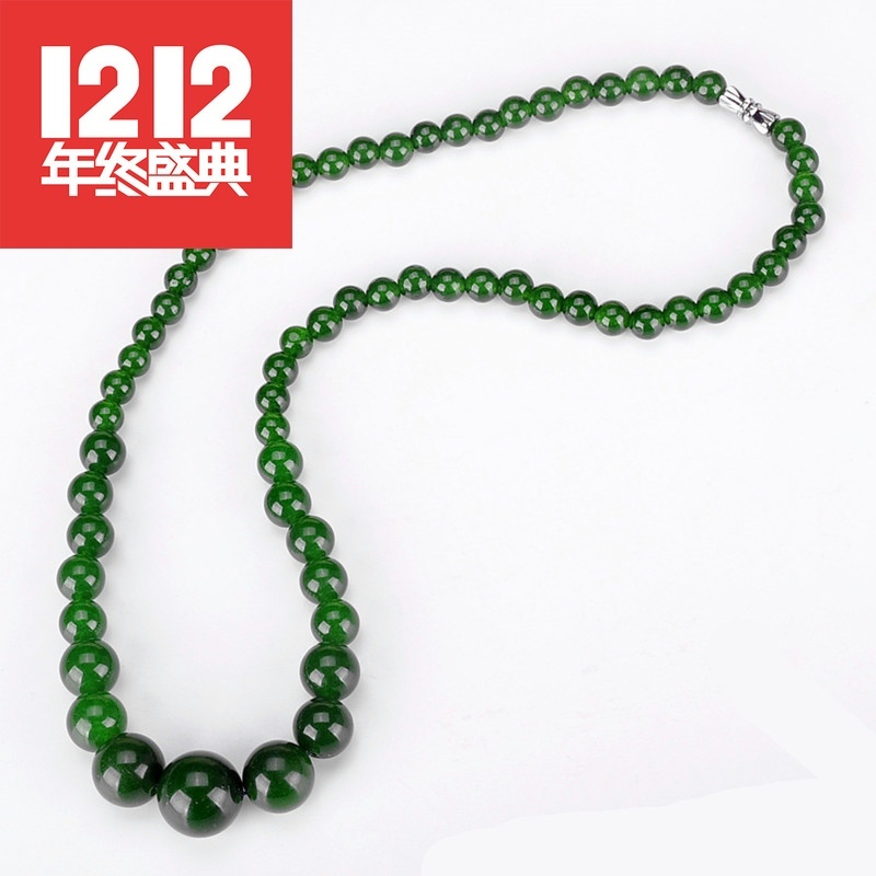 玉器新疆和田玉碧玉项链圆珠绿色昆仑羊脂碧玉项链塔珠女款吊坠