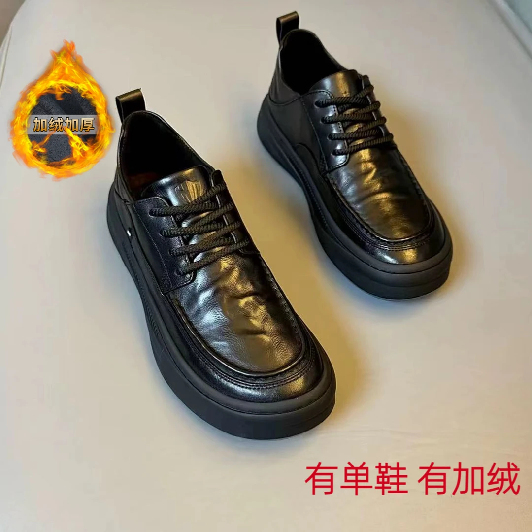 威沙倫冬季新款商務(wù)休閑一腳蹬舒適圓頭時(shí)尚百搭軟底皮鞋男加絨