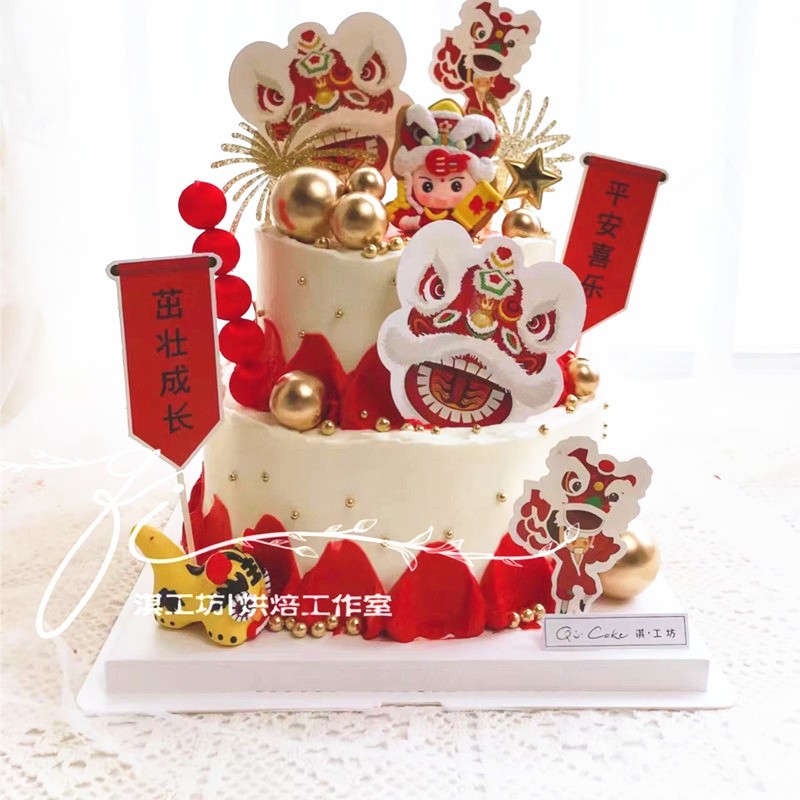 中式蛋糕中式醒狮舞狮蛋糕装饰