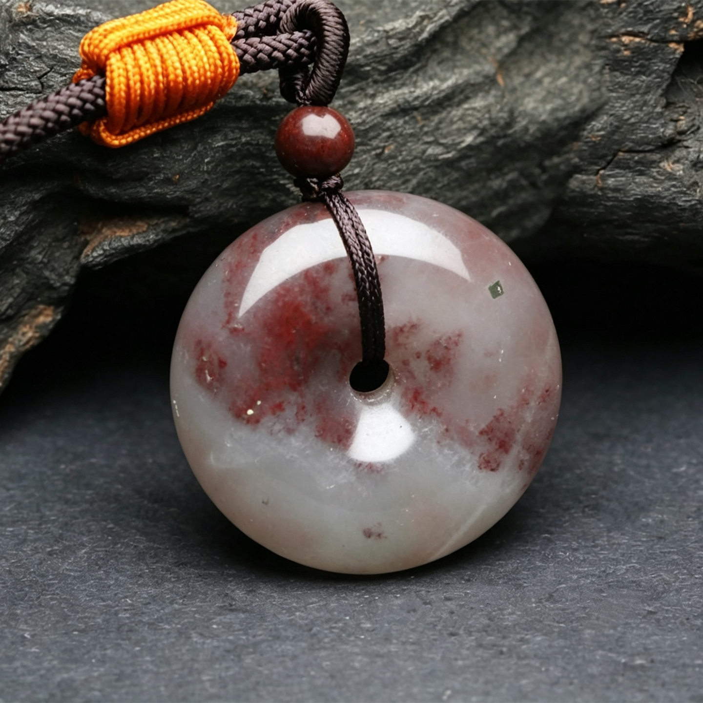 天然桂林鸡血玉平安扣吊坠男女款项链飘花冰种玉石小挂件本命护身