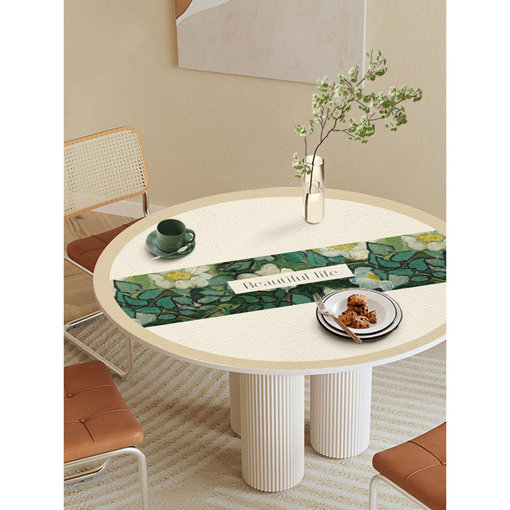 新款圆桌桌布皮革餐垫防水防油免洗防烫家用餐桌垫圆台布茶几圆
