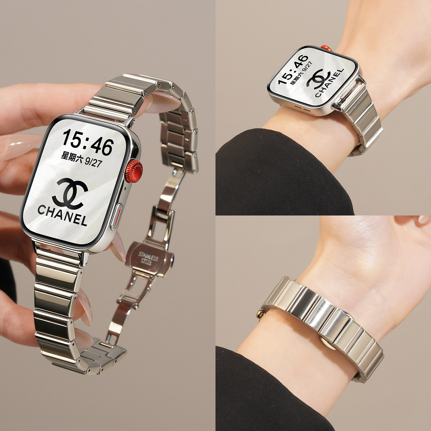 适用华为FIT4表带FIT3手表智能腕表FIT4pro小蛮腰钢带watchfit4春夏watch四代手环腕带金属fit2钢表链女配件
