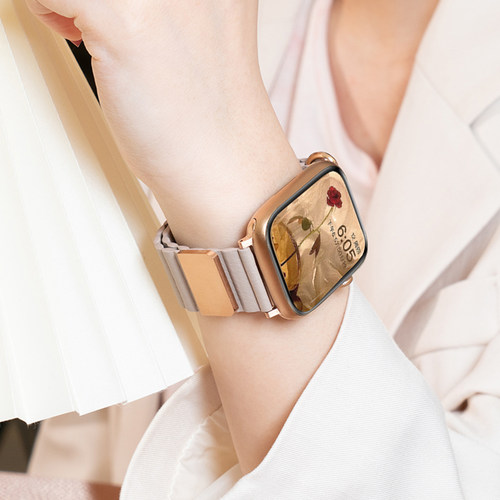 适用华为watchfit4手表新款4pro真皮回环磁吸荔枝纹表带fit3运动fitnew智能2手环雅致版女生夏天表链透气腕带