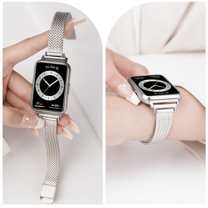 适用华为手表watchfi4新款麦穗卡扣4pro表带运动fit2智能FIT3手环二代金属表链男生腕带女生夏天链fitnew替换