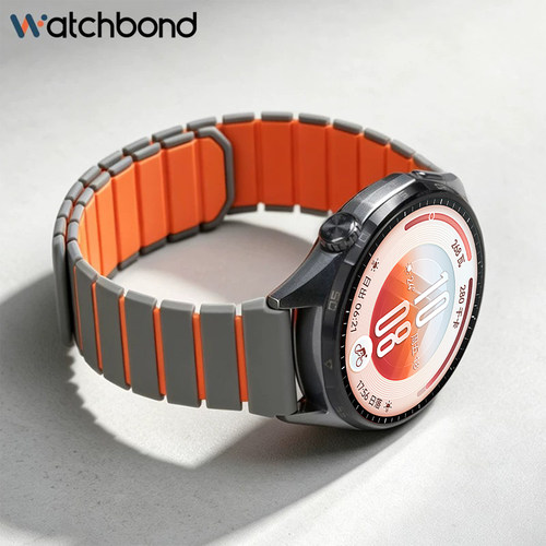 适用华为GT7pro手表带watch5硅胶GT6磁吸磁脊机甲双色腕表带wgt5运动5pro智能gt4男4pro夏runner2透气buds2