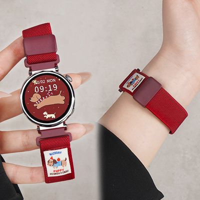 适用华为GT5女生手表带watchgt5pro腊肠狗平纹磁吸扣编织腕表带GT4运动GT3智能2pro冰晶蓝41高级夏季透气卡通