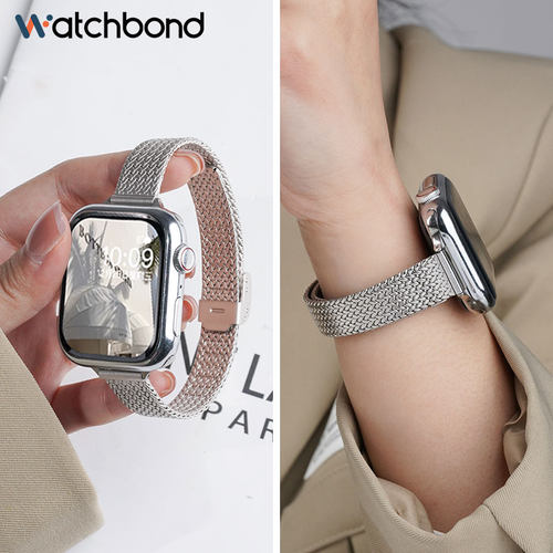 适用华为watchfit4手表麦穗卡扣4pro表带fit2运动智能手环fitnew小蛮腰女生夏天表链透气手链不锈钢金属