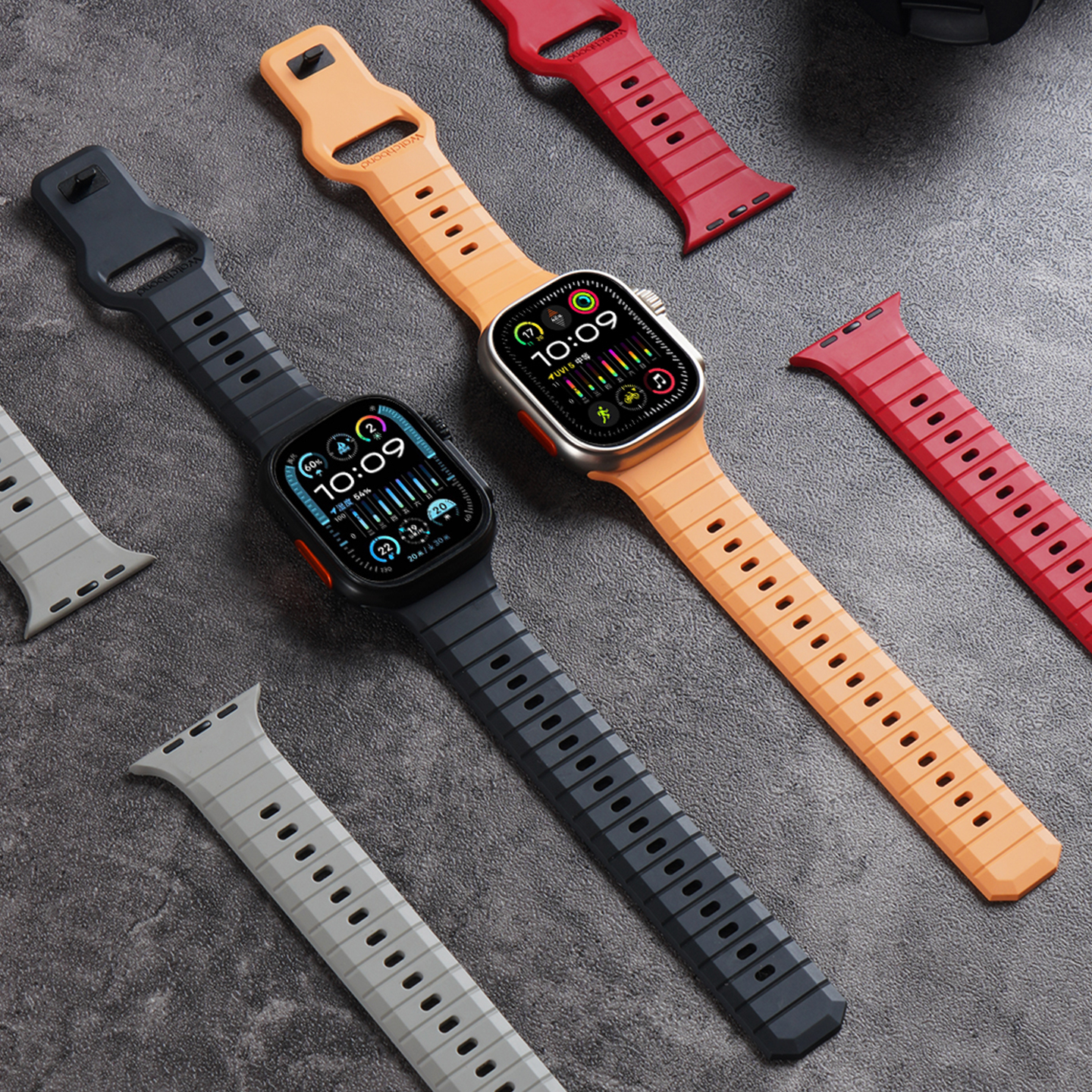 适用iwatch苹果ultra2手表带S10钛空版FKM氟橡胶腕表带applewatch运动S9运动8智能7小众6创意高级感