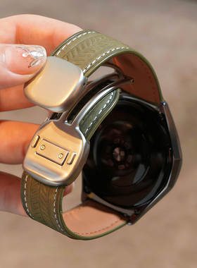 适用华为GT6真皮手表带watchgt6pro磁吸扣疯马纹腕表带watch5运动GT5智能4男士5pro秋冬3高级watch4pro