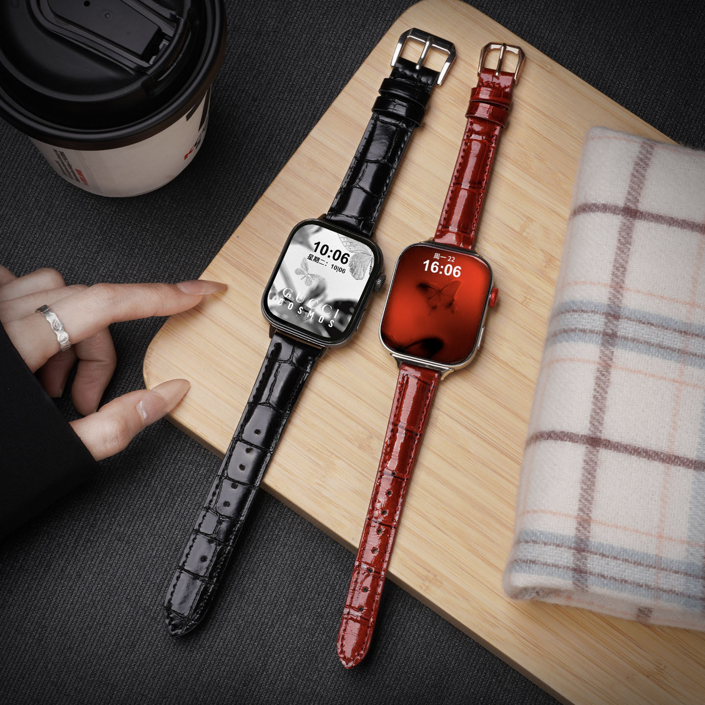 适用华为watchfit5pro手表带fit4pro竹节纹真皮腕表带fit3运动fitnew智能2手环女春夏红色圣诞节新年配件高级